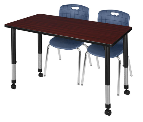Regency Kee 48 x 24 in. Mobile Adjustable Classroom Table & 2 Andy 18 in. Stack Chairs Black