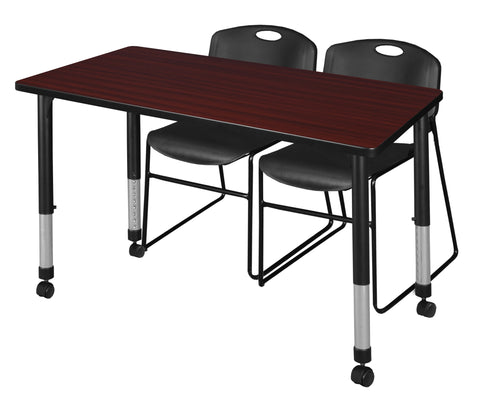 Regency Kee 48 x 24 in. Mobile Adjustable Classroom Table & 2 Zeng Stack Chairs Black