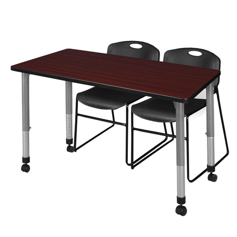 Regency Kee 48 x 24 in. Mobile Adjustable Classroom Table & 2 Zeng Stack Chairs Black