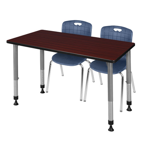 Regency Kee 48 x 24 in. Adjustable Classroom Table & 2 Andy 18 in. Stack Chairs Black