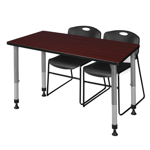 Regency Kee 48 x 24 in. Adjustable Classroom Table & 2 Zeng Stack Chairs Black