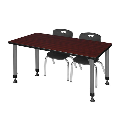 Regency Kee 48 x 24 in. Adjustable Classroom Table & 2 Andy 12 in. Stack Chairs Black