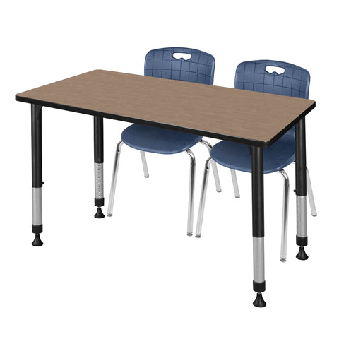 Regency Kee 48 x 24 in. Adjustable Classroom Table & 2 Andy 18 in. Stack Chairs Black