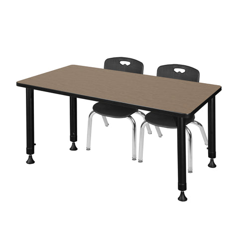Regency Kee 48 x 24 in. Adjustable Classroom Table & 2 Andy 12 in. Stack Chairs Black