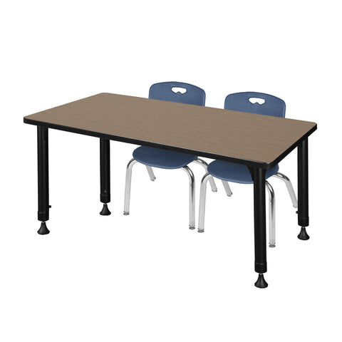 Regency Kee 48 x 24 in. Adjustable Classroom Table & 2 Andy 12 in. Stack Chairs Black