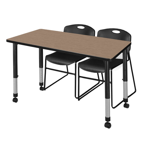 Regency Kee 48 x 24 in. Mobile Adjustable Classroom Table & 2 Zeng Stack Chairs Black