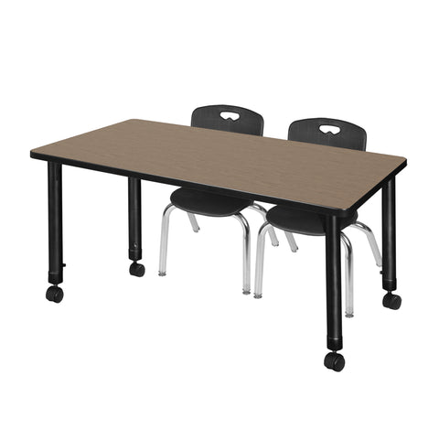 Regency Kee 48 x 24 in. Mobile Adjustable Classroom Table & 2 Andy 12 in. Stack Chairs Black