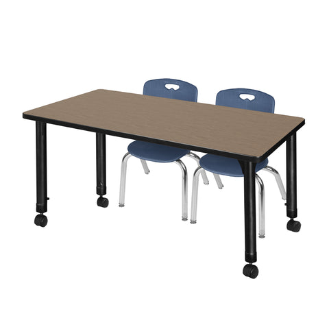 Regency Kee 48 x 24 in. Mobile Adjustable Classroom Table & 2 Andy 12 in. Stack Chairs Black
