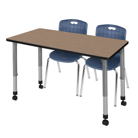 Regency Kee 48 x 24 in. Mobile Adjustable Classroom Table & 2 Andy 18 in. Stack Chairs Black