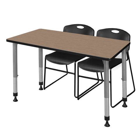Regency Kee 48 x 24 in. Adjustable Classroom Table & 2 Zeng Stack Chairs Black