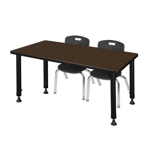 Regency Kee 48 x 24 in. Adjustable Classroom Table & 2 Andy 12 in. Stack Chairs Black