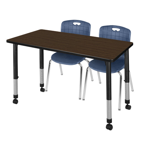Regency Kee 48 x 24 in. Mobile Adjustable Classroom Table & 2 Andy 18 in. Stack Chairs Black