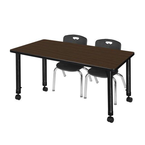 Regency Kee 48 x 24 in. Mobile Adjustable Classroom Table & 2 Andy 12 in. Stack Chairs Black
