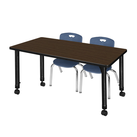 Regency Kee 48 x 24 in. Mobile Adjustable Classroom Table & 2 Andy 12 in. Stack Chairs Black