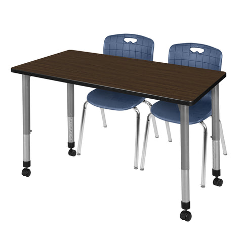 Regency Kee 48 x 24 in. Mobile Adjustable Classroom Table & 2 Andy 18 in. Stack Chairs Black