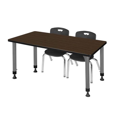 Regency Kee 48 x 24 in. Adjustable Classroom Table & 2 Andy 12 in. Stack Chairs Black