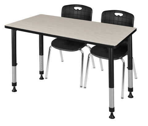 Regency Kee 48 x 24 in. Adjustable Classroom Table & 2 Andy 18 in. Stack Chairs Black