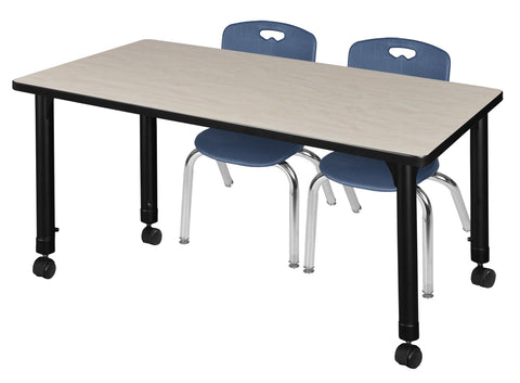 Regency Kee 48 x 24 in. Mobile Adjustable Classroom Table & 2 Andy 12 in. Stack Chairs Black