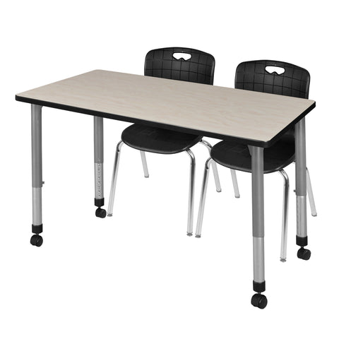 Regency Kee 48 x 24 in. Mobile Adjustable Classroom Table & 2 Andy 18 in. Stack Chairs Black