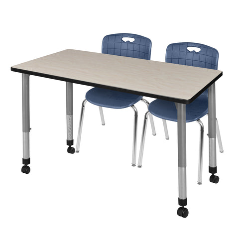 Regency Kee 48 x 24 in. Mobile Adjustable Classroom Table & 2 Andy 18 in. Stack Chairs Black