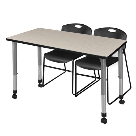 Regency Kee 48 x 24 in. Mobile Adjustable Classroom Table & 2 Zeng Stack Chairs Black