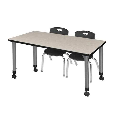 Regency Kee 48 x 24 in. Mobile Adjustable Classroom Table & 2 Andy 12 in. Stack Chairs Black