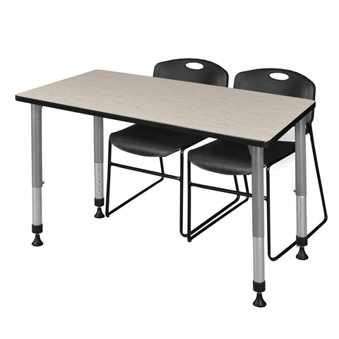 Regency Kee 48 x 24 in. Adjustable Classroom Table & 2 Zeng Stack Chairs Black