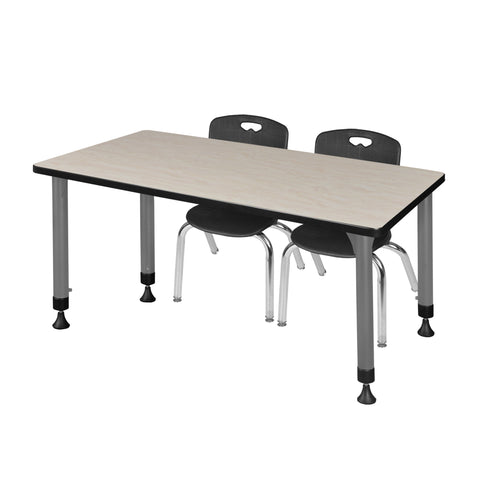 Regency Kee 48 x 24 in. Adjustable Classroom Table & 2 Andy 12 in. Stack Chairs Black
