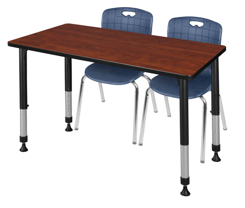 Regency Kee 48 x 24 in. Adjustable Classroom Table & 2 Andy 18 in. Stack Chairs Black