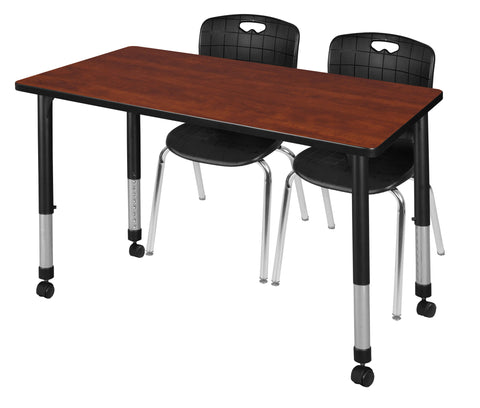 Regency Kee 48 x 24 in. Mobile Adjustable Classroom Table & 2 Andy 18 in. Stack Chairs Black