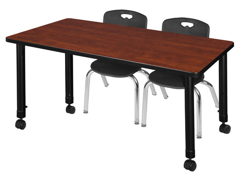 Regency Kee 48 x 24 in. Mobile Adjustable Classroom Table & 2 Andy 12 in. Stack Chairs Black
