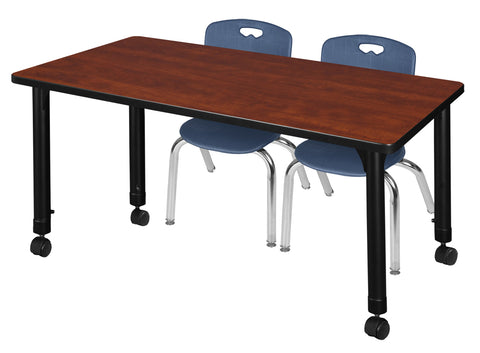 Regency Kee 48 x 24 in. Mobile Adjustable Classroom Table & 2 Andy 12 in. Stack Chairs Black