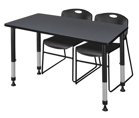 Regency Kee 48 x 24 in. Adjustable Classroom Table & 2 Zeng Stack Chairs Black