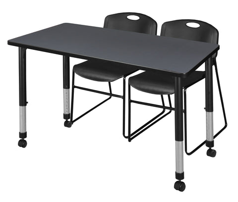 Regency Kee 48 x 24 in. Mobile Adjustable Classroom Table & 2 Zeng Stack Chairs Black