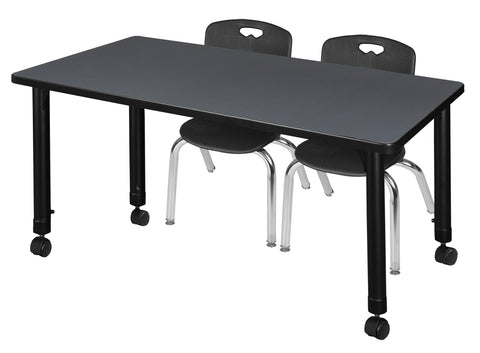 Regency Kee 48 x 24 in. Mobile Adjustable Classroom Table & 2 Andy 12 in. Stack Chairs Black