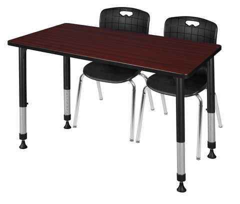 Regency Kee 48 x 24 in. Adjustable Classroom Table & 2 Andy 18 in. Stack Chairs Black