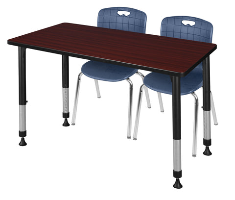 Regency Kee 48 x 24 in. Adjustable Classroom Table & 2 Andy 18 in. Stack Chairs Black