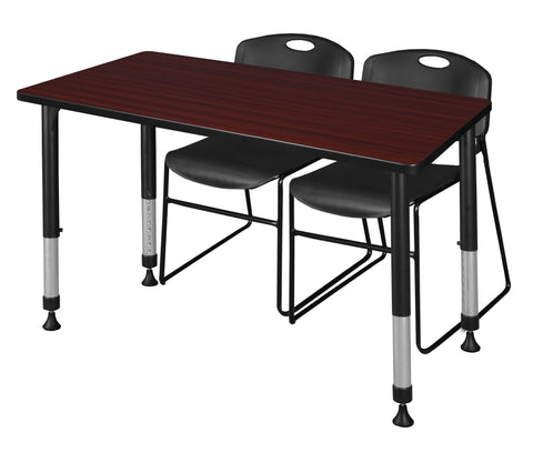 Regency Kee 48 x 24 in. Adjustable Classroom Table & 2 Zeng Stack Chairs Black