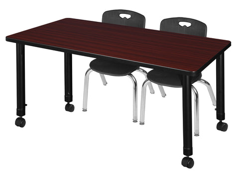 Regency Kee 48 x 24 in. Mobile Adjustable Classroom Table & 2 Andy 12 in. Stack Chairs Black