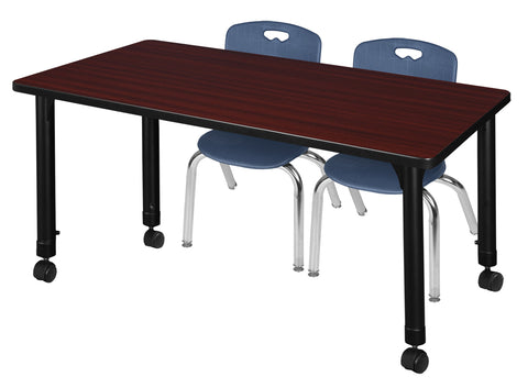 Regency Kee 48 x 24 in. Mobile Adjustable Classroom Table & 2 Andy 12 in. Stack Chairs Black