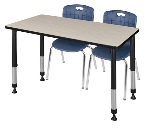 Regency Kee 48 x 24 in. Adjustable Classroom Table & 2 Andy 18 in. Stack Chairs Black