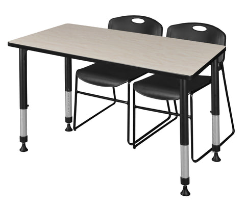 Regency Kee 48 x 24 in. Adjustable Classroom Table & 2 Zeng Stack Chairs Black