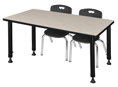 Regency Kee 48 x 24 in. Adjustable Classroom Table & 2 Andy 12 in. Stack Chairs Black