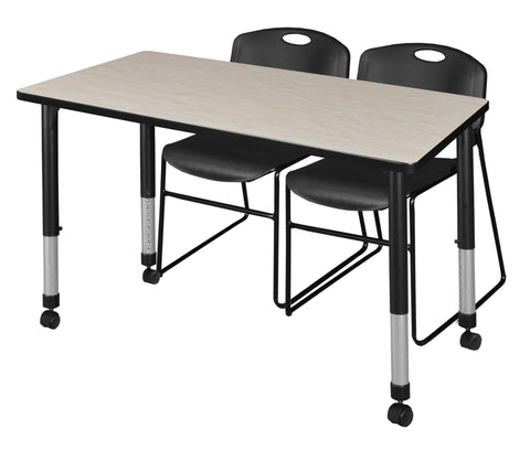 Regency Kee 48 x 24 in. Mobile Adjustable Classroom Table & 2 Zeng Stack Chairs Black