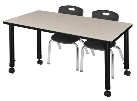 Regency Kee 48 x 24 in. Mobile Adjustable Classroom Table & 2 Andy 12 in. Stack Chairs Black