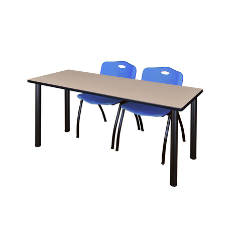 Regency Kee 60 x 24 in. Training Table Top Black Legs & 2 M Stack Chairs
