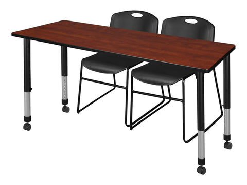 Regency Kee 48 x 24 in. Mobile Adjustable Classroom Table & 2 Zeng Stack Chairs Black