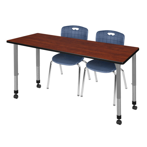 Regency Kee 48 x 24 in. Mobile Adjustable Classroom Table & 2 Andy 18 in. Stack Chairs Black