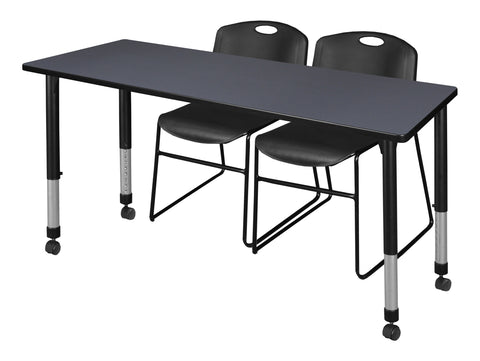 Regency Kee 48 x 24 in. Mobile Adjustable Classroom Table & 2 Zeng Stack Chairs Black