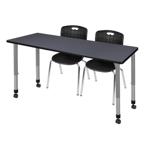 Regency Kee 48 x 24 in. Mobile Adjustable Classroom Table & 2 Andy 18 in. Stack Chairs Black